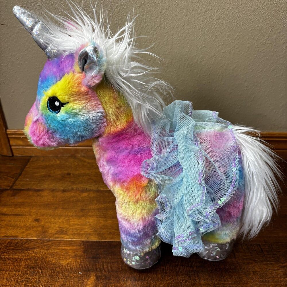Build-A-Bear Workshop‎ Rainbow Unicorn Plush 17" Sequin Tutu Stuffed Animal Toy